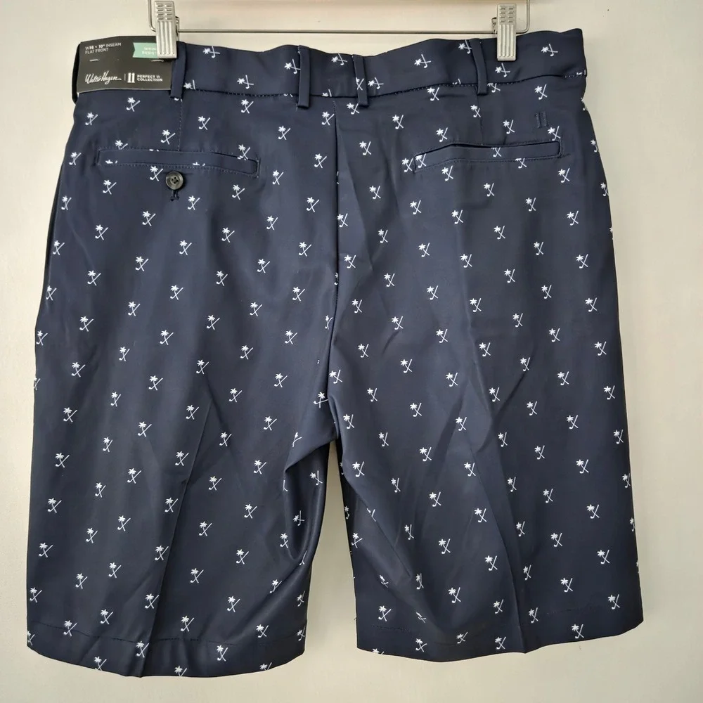 NEW‎ Walter Hagen Mens Size 36 Golf Shorts Palm Tree Print Navy Blue Perfect Fit